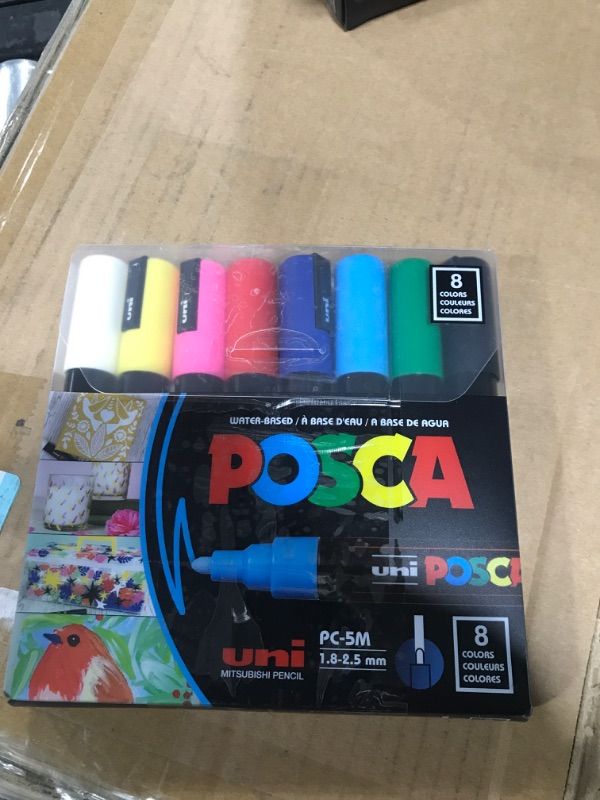 Photo 1 of Posca Full Set of 8 Acrylic Paint Pens with Reversible Medium Point Pen Tips, Posca Pens are Acrylic Paint Markers for Rock Painting, Fabric, Glass Paint, Metal Paint, and Graffiti Marker Set