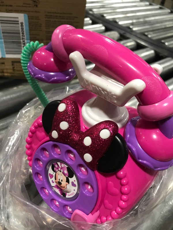 Photo 2 of Disney Junior Minnie Mouse Ring Me Rotary Phone with Lights and Sounds, Pretend Play Phone for Kids, by Just Play,Multi-color,7.5 x 5.75 x 7.75 inches Sparkling Bow-tie