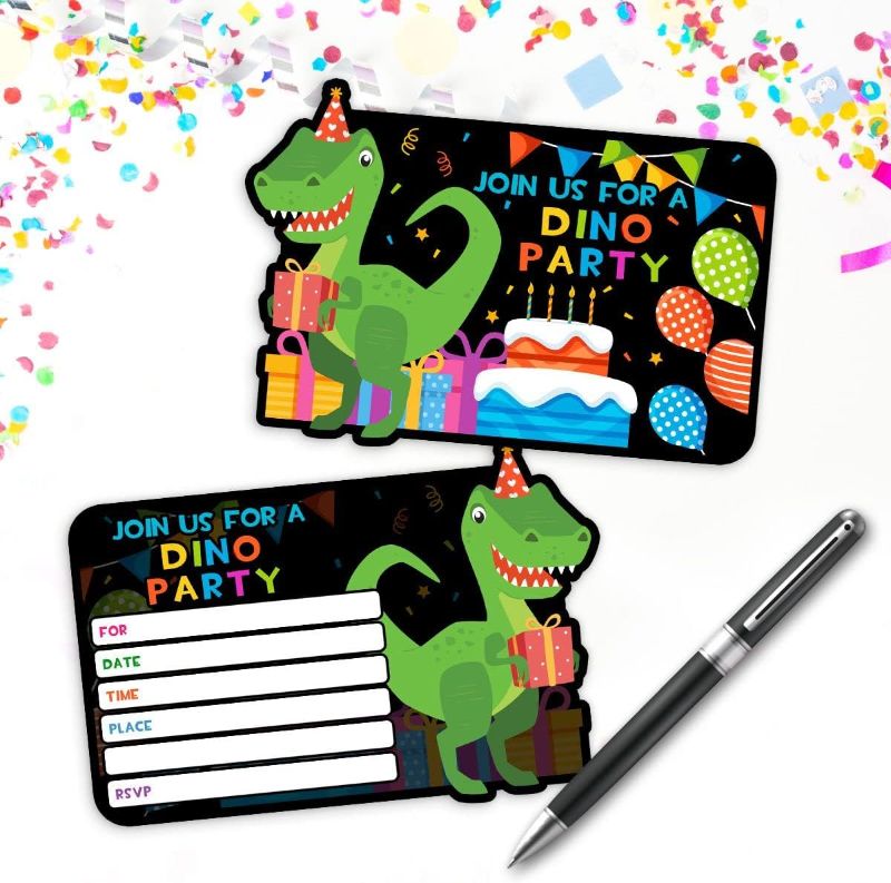 Photo 1 of Dinosaur Birthday Party Invitation Cards, Birthday Party Invitation for Boys, 30 Cards With 30 Envelopes
