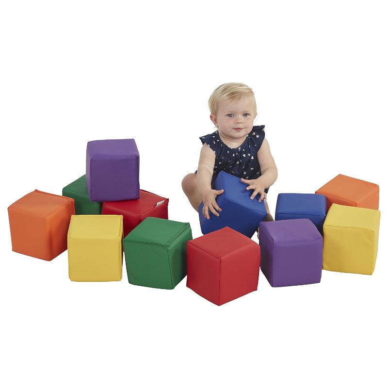 Photo 1 of ECR4Kids SoftZone Patchwork Toddler Building Blocks, Foam Cubes, Assorted, 12-Piece 