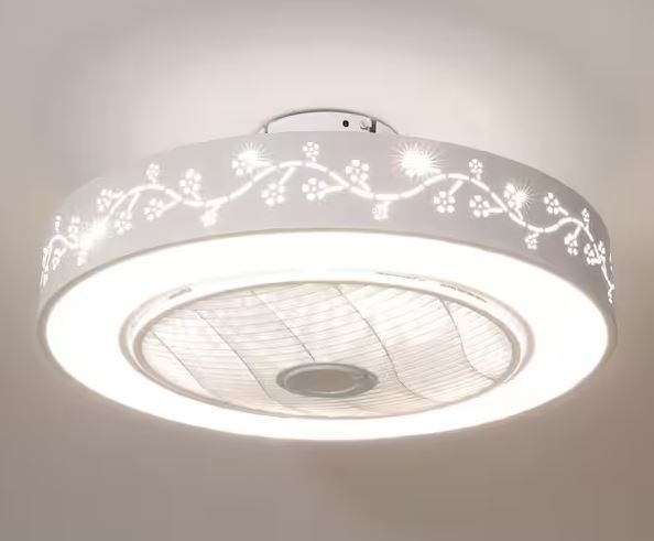 Photo 1 of 21.65 in. Modern Flower Pattern Enclosed Round Integrated LED Indoor White Ceiling Fan with Remote
