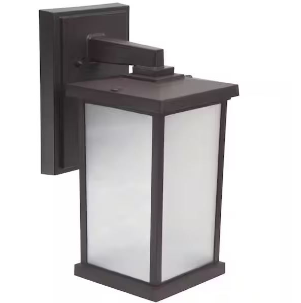 Photo 1 of 14.4 in. x 6.4 in. Bronze LED Square Composite Outdoor Wall Lantern Sconce with 3000K LED Lamp with Frost Acrylic Lens
