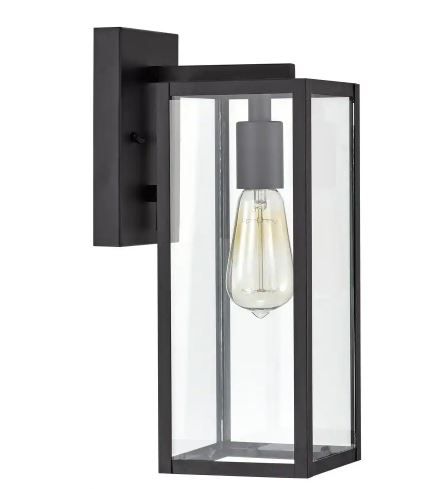 Photo 1 of 1-Light Black Hardwired Outdoor Wall Lantern Sconce Porch Light With Clear Glass

