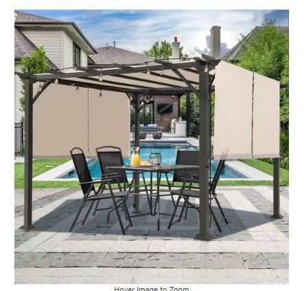 Photo 1 of 10 ft. x 10 ft. Steel Patio Pergola with Beige Shade Canopy