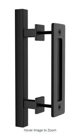 Photo 1 of 12 in. L Black Powder Coated Finish Pull and Flush Barn Door Handle Set, Large Rustic Two-Side Design
