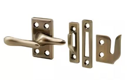 Photo 1 of 1-7/8 in. Diecast and Steel Antique Brass Plated Casement Window Sash Lock with Strikes for 3 Different Applications
