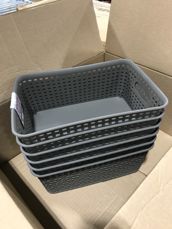 Photo 2 of Plastic Storage Baskets Set of 6 Durable Small Pantry Organizer Bins Organization and Storage Shelves Baskets for Kitchen Organization, Countertops, Desktops, Cabinets, Bedrooms, and Bathrooms Grey