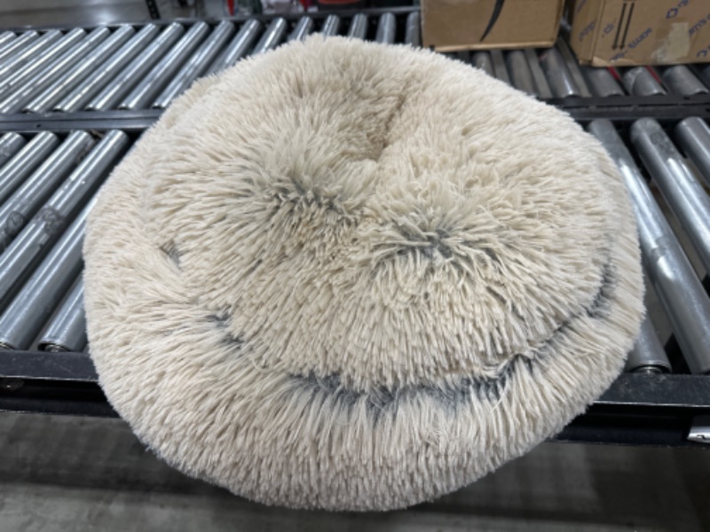 Photo 2 of Best Friends by Sheri The Original Calming Donut Cat and Dog Bed in Shag Fur Taupe, Small 23x23 Small 23" x 23" Bed Only Shag Taupe