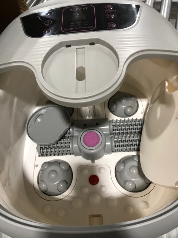 Photo 3 of ACEVIVI Foot Spa Bath Massager with Heat, Temperature Control, Motorized Pumice Stone, Red Light, and Bubbles, Pedicure Foot Spa with Timer, Automatic Massage Rollers for Feet Stress Relief, Grey