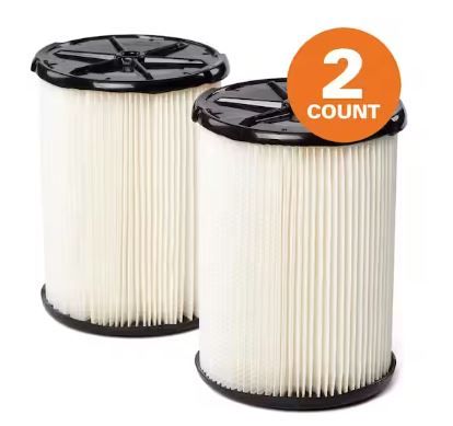 Photo 1 of General Debris Pleated Paper Wet/Dry Vac Cartridge Filter for Most 5 Gallon and Larger RIDGID Shop Vacuums (2-Pack)
