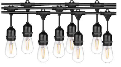 Photo 1 of 48 FT LED Outdoor\Indoor Waterproof String Lights, 15 Sockets, 16 S14 LED Edison Bulbs, Black
