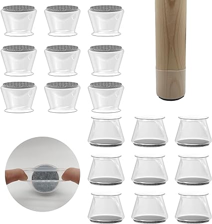 Photo 1 of 16 PCS Chair Leg Floor Protectors with Felt Bottom|Round&Square Silicone Chair Leg Caps for Mute Furniture Moving|High Elastic Chair Leg Covers to Prevent Scratches. (16PCS-Transparency, Large) 