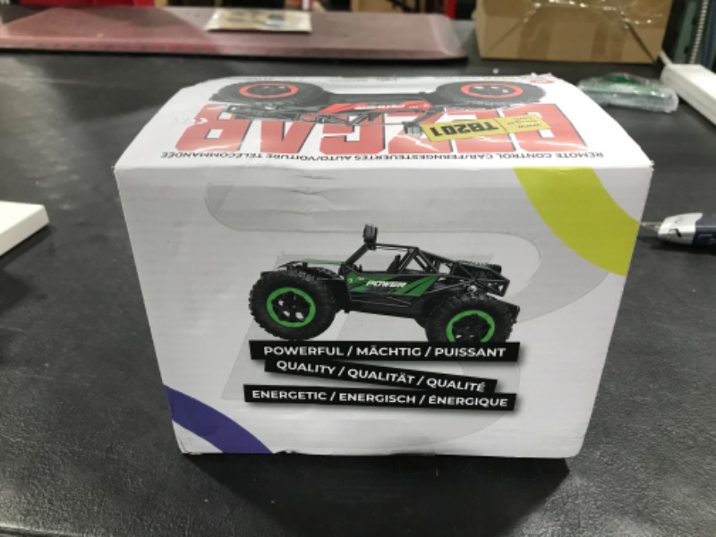 Photo 2 of BEZGAR TB201 RC Cars-1:20 Scale Remote Control Car-2WD High Speed 20 Km/h Electric Toy Off Road Vehicle Monster Truck Crawler with LED Headlight and Rechargeable Battery for 4-7 Year Old Boys Girls Green 1:20 Scale