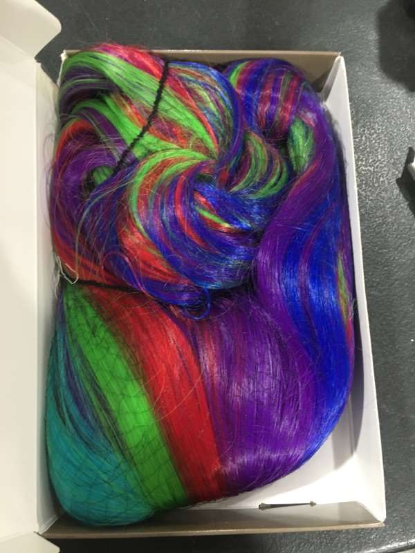 Photo 2 of BERON 14 Inches Multi Color Wig with Bangs Women's Curly Rainbow Wig with Bangs Heat Resistant Synthtetic Cosplay Wig (Rainbow) 