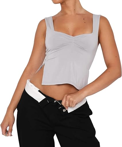 Photo 1 of Women’s Y2k Tops Sleeveless Cropped Tank Top Sexy Pleated Bustier Sweetheart Backless Top Going Out Slits Cami Shirt 