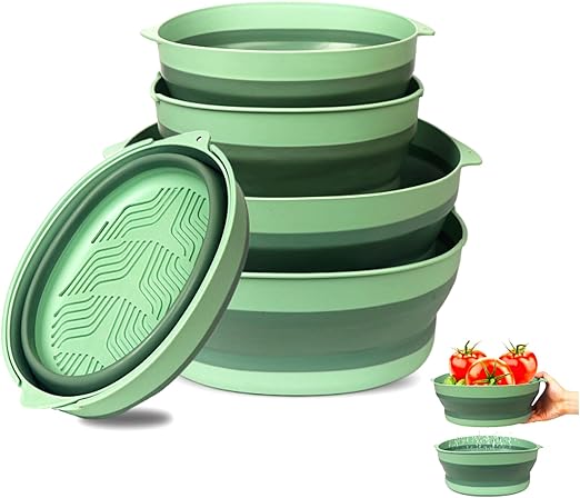 Photo 1 of 4 Pack Collapsible Colanders and Strainers, Silicone Collapsible Dish Tub Basket with Handle for Kitchen/RV/Camping/Dishwasher Safe