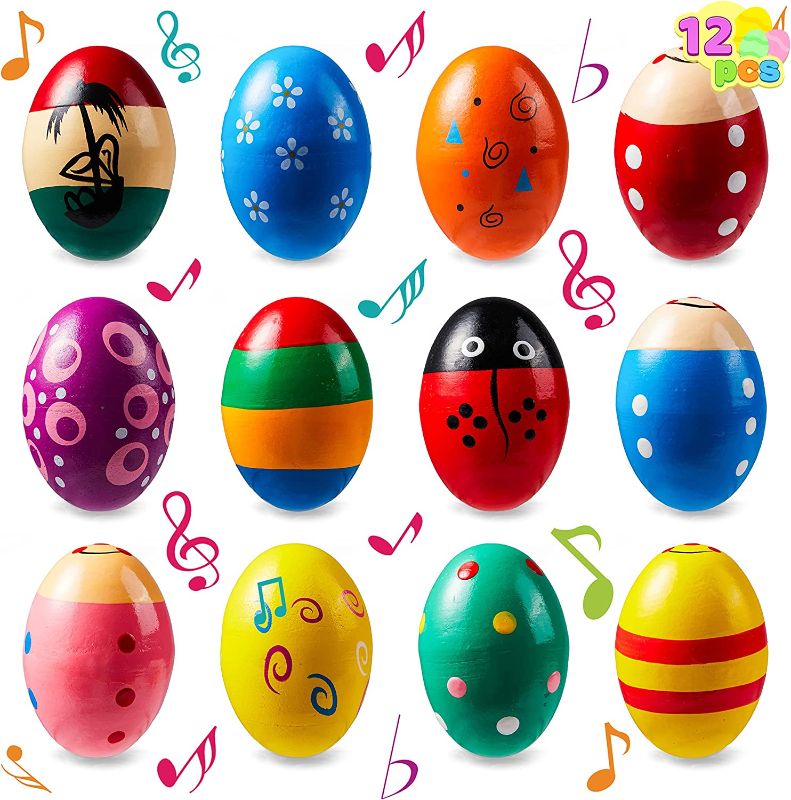 Photo 1 of JOYIN 12 Pieces 3" Wooden Egg Shakers Maracas Percussion Musical for Party Favors, Classroom Prize Supplies, Musical Instrument, Basket Stuffers Fillers, Easter Hunt
