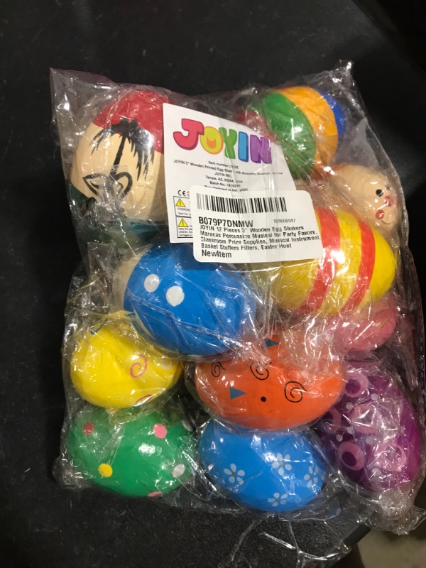 Photo 2 of JOYIN 12 Pieces 3" Wooden Egg Shakers Maracas Percussion Musical for Party Favors, Classroom Prize Supplies, Musical Instrument, Basket Stuffers Fillers, Easter Hunt
