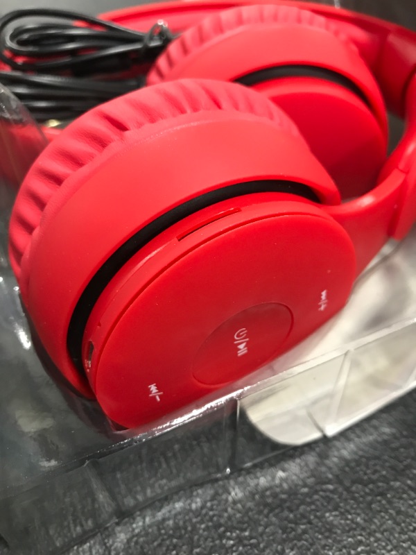 Photo 4 of Bluetooth Headphones Over-Ear, Hi-Fi Stereo Wireless Headphones, Foldable/Wired/TF, Suitable for Travel/Adult/Kids/Teens (Red). OPEN BOX. 