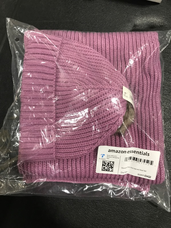 Photo 1 of Amazon Essentials Women's Pom Knit Hat and Scarf Set One Size Purple Mauve. 