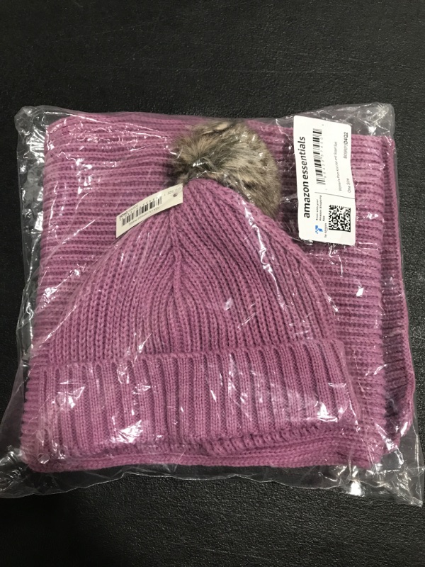 Photo 2 of Amazon Essentials Women's Pom Knit Hat and Scarf Set One Size Purple Mauve