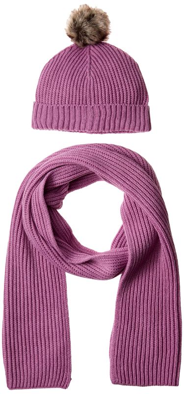 Photo 1 of Amazon Essentials Women's Pom Knit Hat and Scarf Set One Size Purple Mauve