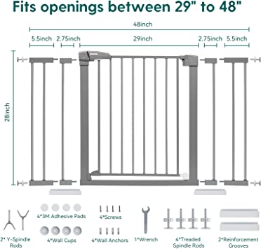Photo 1 of BABELIO 26-40 Inch Easy Install Pressure Mounted Metal Baby Gate/Pet Gate, No Drilling, No Tools Required, with Wall Protectors and Extenders (Gray) Gray 26-40 Inch (Pack of 1)