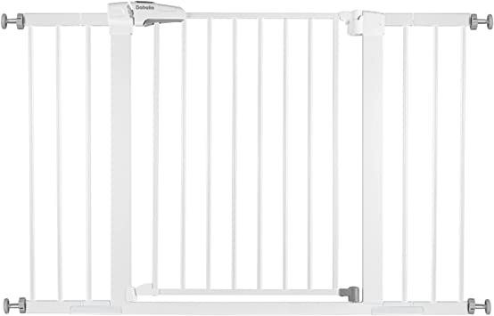 Photo 1 of BABELIO Metal Baby Gate Dog Gate 29-48 Inch Extra Wide Pet Gate for Stairs & Doorways, Pressure Mounted Walk Thru Child Gate with Door, NO Need Tools NO Drilling, with Wall Cups
