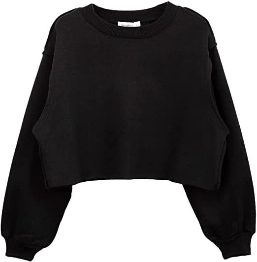 Photo 1 of Amazhiyu Women Cropped Sweatshirt Long Sleeves Pullover Fleece Crop Tops NAVY BLUE
