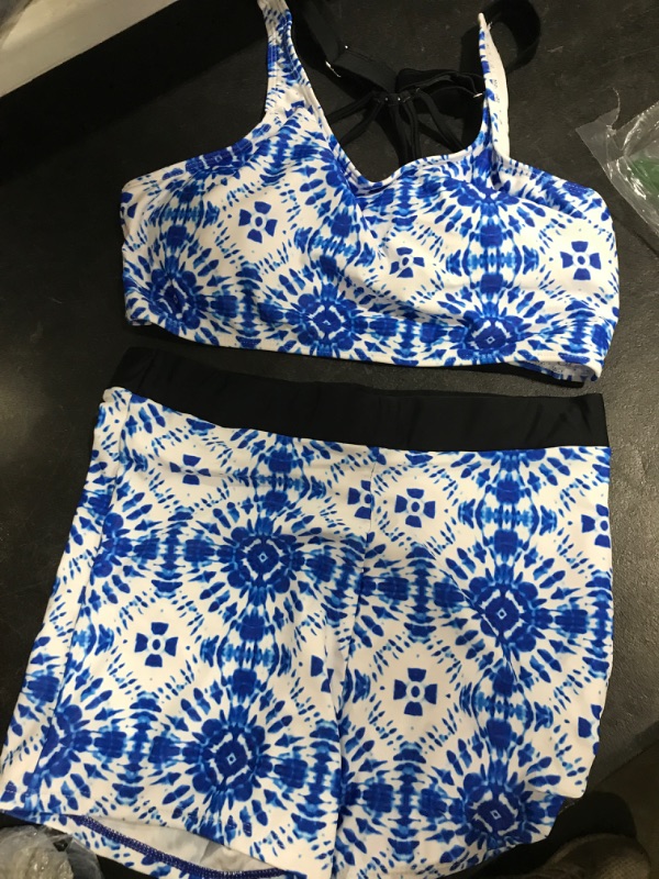 Photo 1 of 2 PIECE SWIMSUIT SIZE MEDIUM BLUE TYE DYE 