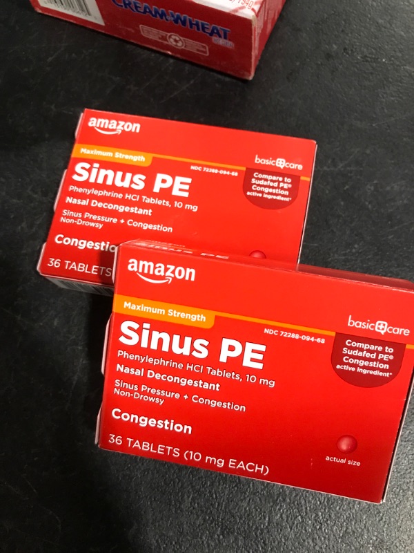 Photo 2 of 2 pack of Amazon Basic Care Sinus PE, Maximum Strength Nasal Decongestant, Cold Medicine, Phenylephrine HCl Tablets, 10 mg, 36 Count