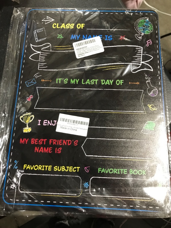 Photo 2 of First Day and Last Day of School Board, Double-Sided Printing 1st Day of School Chalkboard Sign, Reusable Wooden Photo Prop Back to School Supplies for Preschool/ Kindergarten Kids