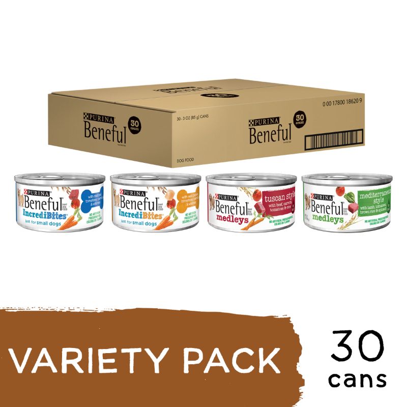 Photo 1 of (30 Pack) Purina Beneful Wet Dog Food Variety Pack Incredibites & Medleys 3 Oz. Cans ( EXP: 09/2024) 
