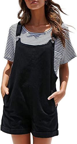 Photo 1 of [Size L] Bonkwa Women's Summer Adjustable Shoulder Straps Shorts Rompers Denim Overall Roll Cuff Shortalls Baggy Jumpsuit with Pockets
