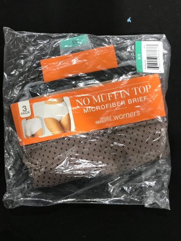 Photo 2 of [Size S] Warner's Women's Blissful Benefits No Muffin Top 3 Pack Brief Panty Small Black/Toasted Almond/Lace Dot Print