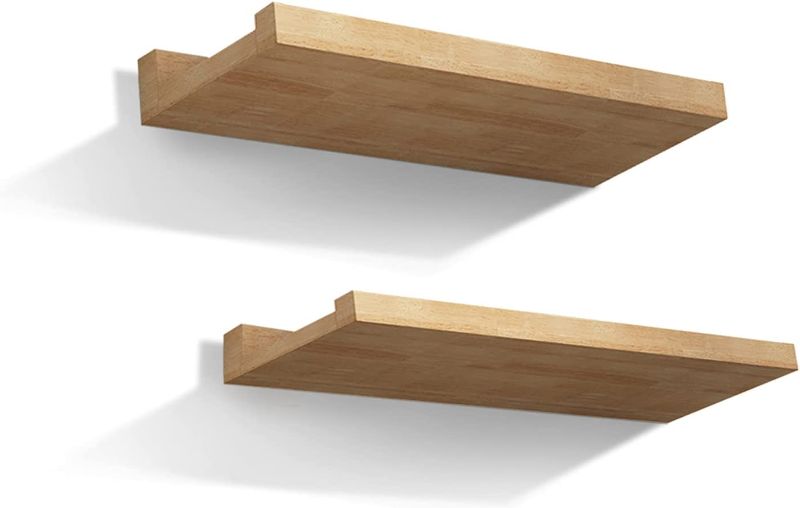 Photo 1 of Gzshihu Floating Shelves Natural Wood Wall Mounted, Wall Shelves for Decor and Storage, Floating Wall Shelf Set of 2 for Bedroom, Living Room, Kitchen, Bathroom