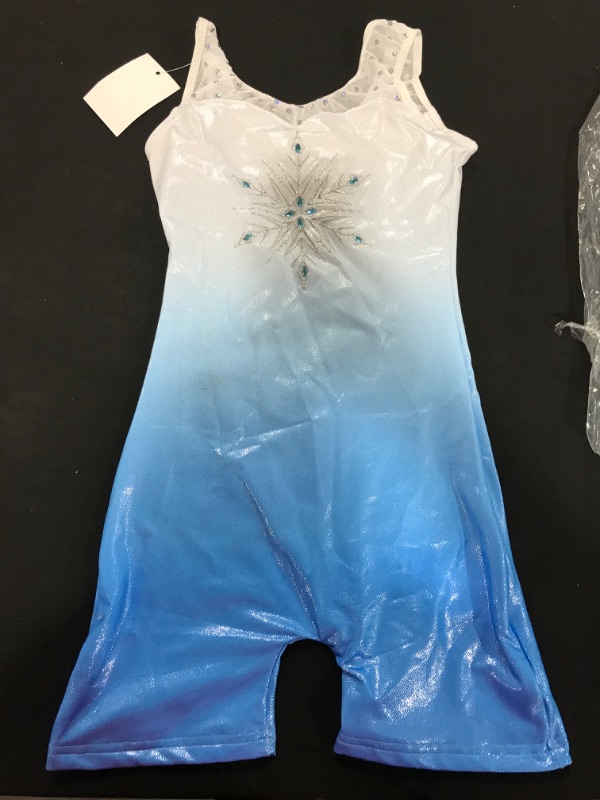 Photo 2 of [Size 5/6] HOZIY Leotards for Girls Gymnastics Kids Children Biketard Snowflake Ribbon Blue Purple Hot Pink Sparkle 5/6 Years A Snow Blue