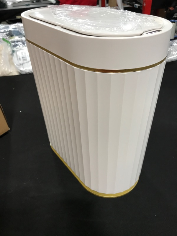 Photo 2 of 2 Gal. Golden Bathroom Waterproof Slim Plastic Intelligent Trash Can with Lid
