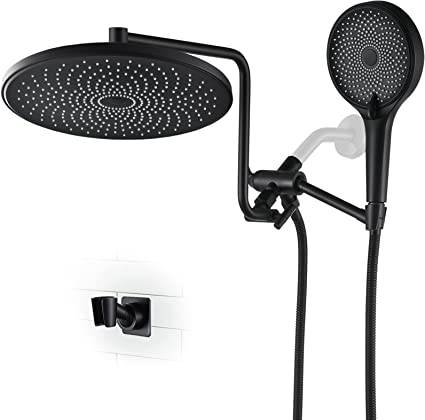 Photo 1 of 10" High Pressure Rainfall Shower Head with Handheld Combo, Upgrade 12" Extension Arm Height Adjustable, Powerful Shower Head, Brass Shower Holder Extra Long Shower Hose, Matte Black