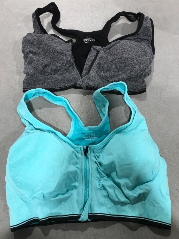 Photo 1 of 2 Pack Women Sports Bras with Zipper Front Racer Back, Wire Free Padded Push up Support  SIZE 2XL