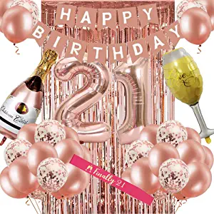 Photo 1 of 21st Birthday Decorations for Women, Rose Gold 21 Birthday Party Decoration for Her, 21st Happy Birthday Banner Kits Rosegold Balloons Decoration for Girls Women 21st Birthday Party Supplies
