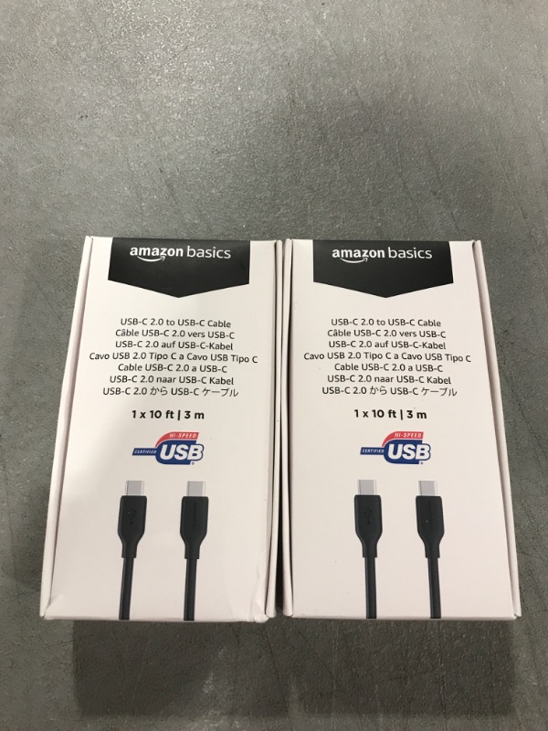 Photo 2 of (2 pack) Amazon Basics Fast Charging USB-C to USB-C2.0 Cable, 60W - 10-Foot, Black