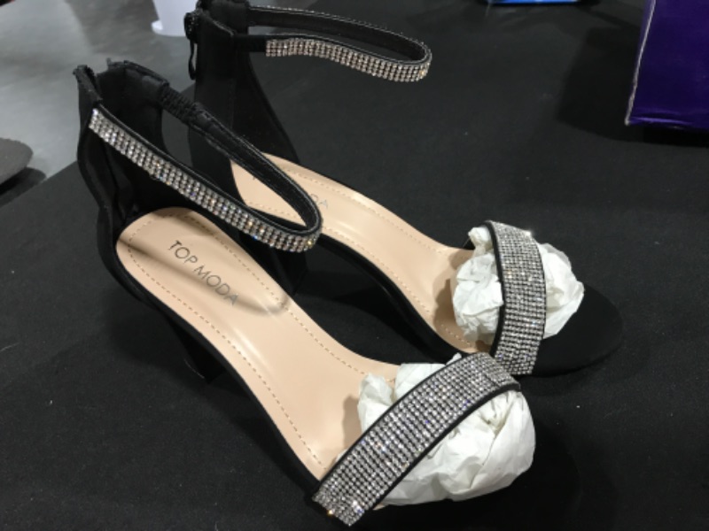 Photo 1 of [Size 8.5] TOP Moda Womens Hannah-1 Platform Chunky Heel Metallic Glitter Party Ankle Strap High Heel Sandal - Black