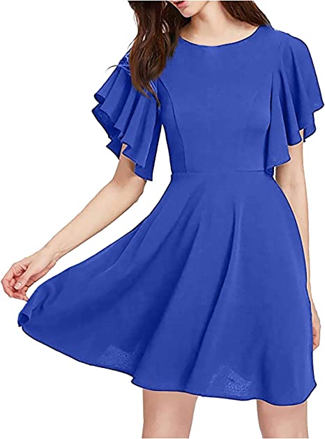 Photo 1 of [Size XL] Women Ruffle Sleeve Corset Swing Dress Chiffon A Line Crew Neck Casual Sheath Summer Mini Dress