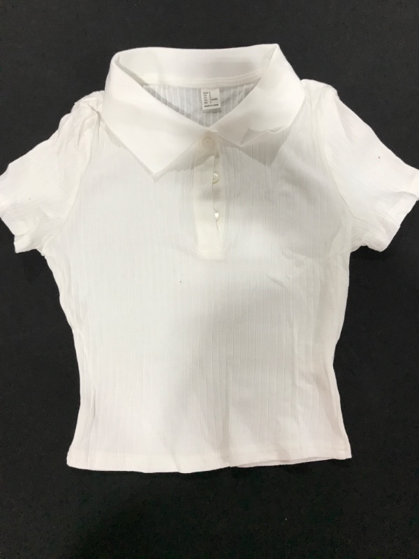 Photo 2 of [Size S] Women's Mid Length Button Up Collared Tee- White