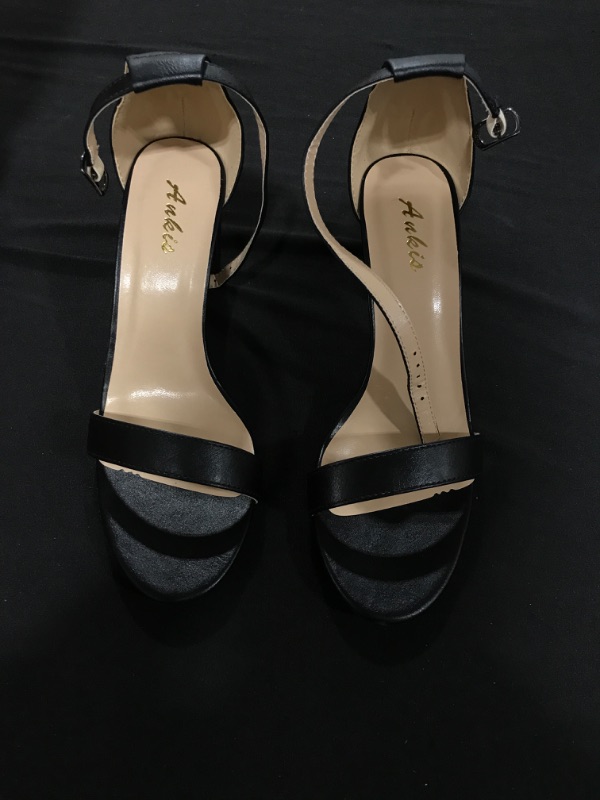 Photo 3 of (7.5)SIZE 2.75 Inches Tall Thick Heel Design Nude Black Silver Gold Heels for Women Open Toe Ankle Strap Chunky Heel Pump Sandals Party Wedding Strappy Buckle Sandals Standard Size 