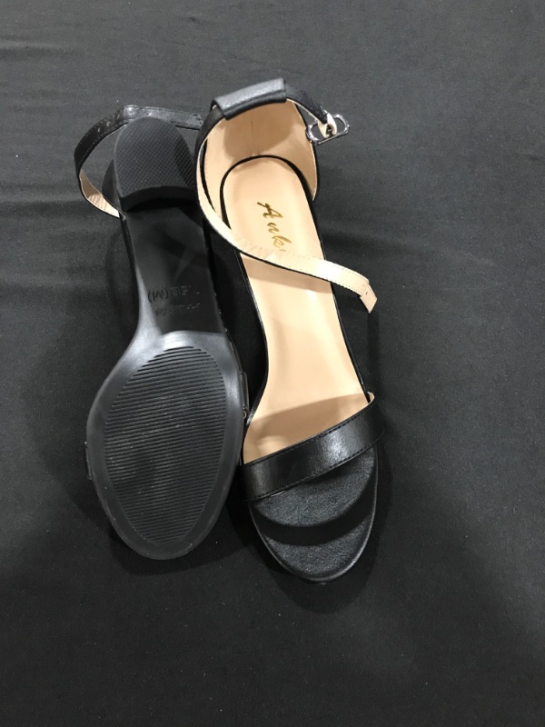 Photo 2 of (7.5)SIZE 2.75 Inches Tall Thick Heel Design Nude Black Silver Gold Heels for Women Open Toe Ankle Strap Chunky Heel Pump Sandals Party Wedding Strappy Buckle Sandals Standard Size 