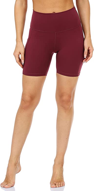 Photo 1 of [Size M] Colorfulkoala Women's High Waisted Biker Shorts with Pockets 6" Inseam Workout & Yoga Tights- Wine Red
