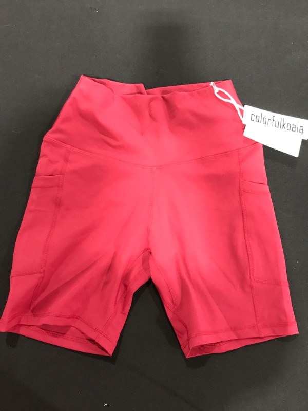 Photo 2 of [Size M] Colorfulkoala Women's High Waisted Biker Shorts with Pockets 6" Inseam Workout & Yoga Tights- Wine Red
