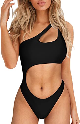 Photo 1 of [Size M] BEAGIMEG Women's Sexy One Shoulder Bathing Suit Cut Out One Piece Swimsuit- Balck